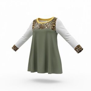 Emerald Olive and Leopard Print Long Sleeve Top